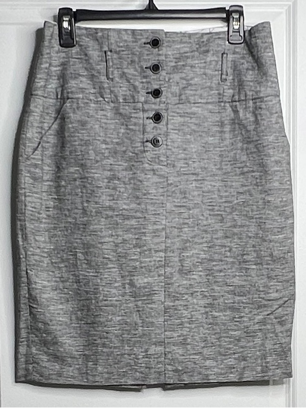 Takara Linen Blend High Waisted Pencil Skirt 5 Button Gray Workwear Size 9